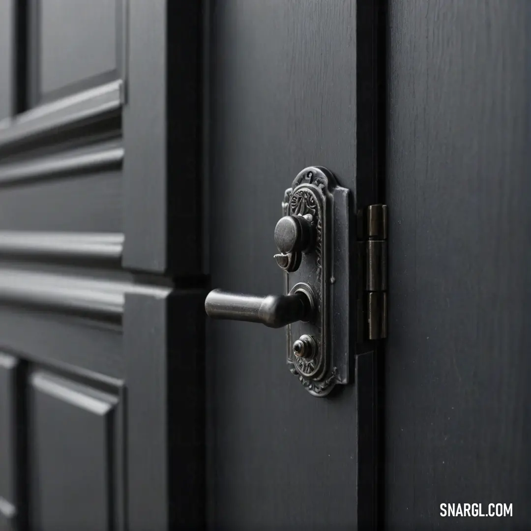 A detailed close-up of a stylish door handle set against a smooth black background, revealing its intricate design and the essence of PANTONE 5555. This image exemplifies how even small elements can enhance the overall aesthetic of a space.