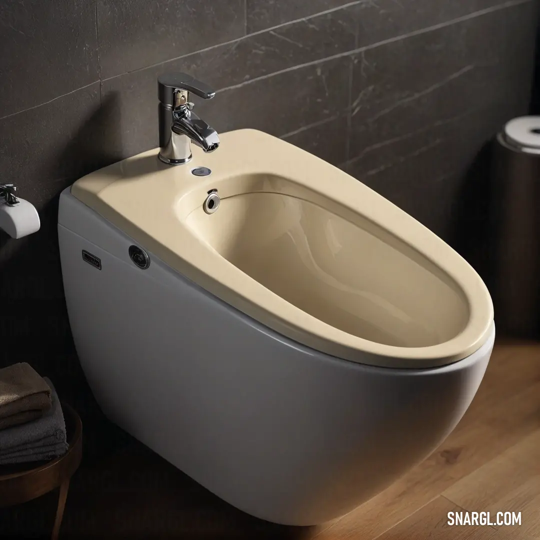 An elegant bathroom displaying a pristine white toilet perfectly balanced next to a wall-mounted bidet. This functional setup includes a convenient toilet paper dispenser for added comfort and practicality.