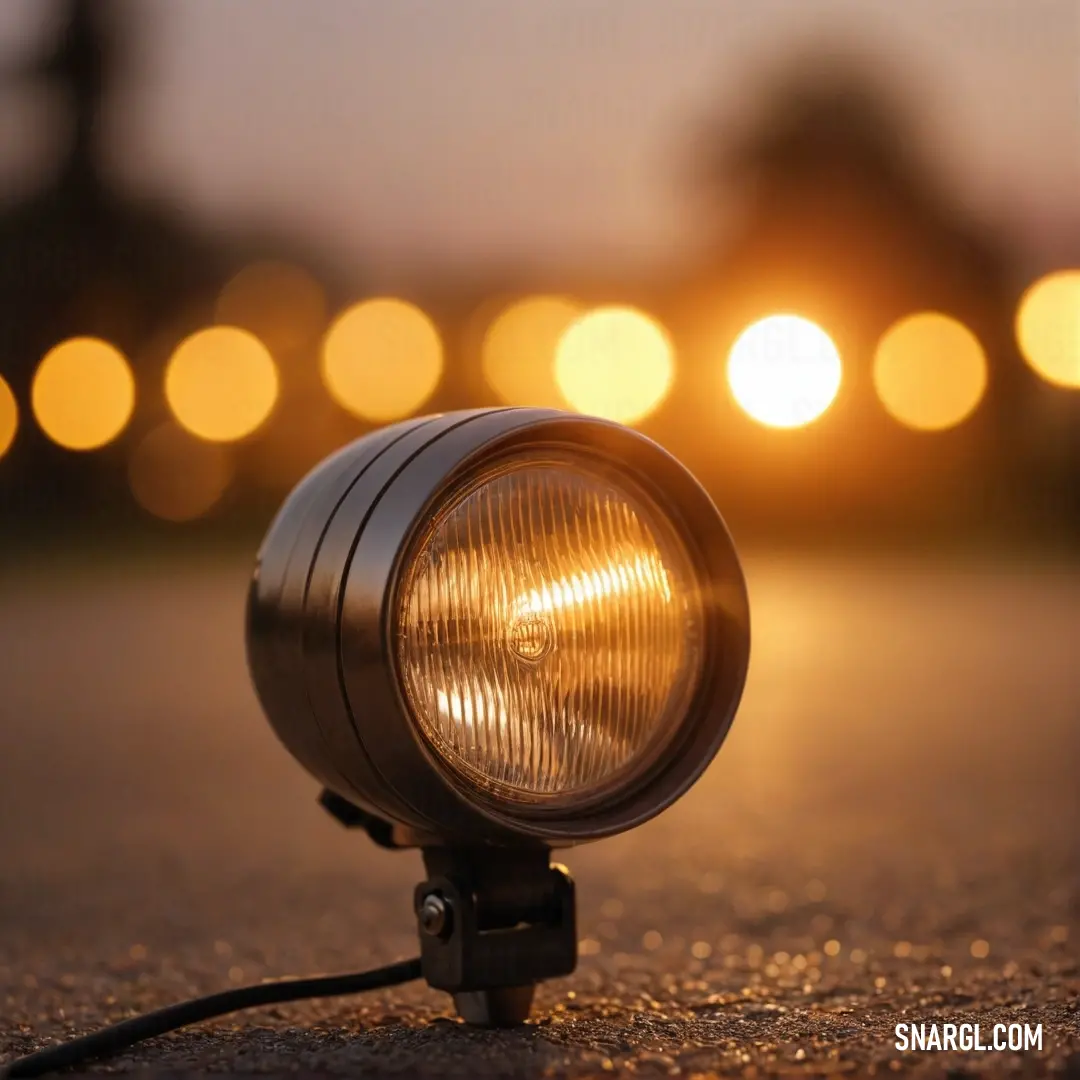 An alluring close-up of a street light, its warm glow surrounded by softly glimmering lights in the background, basking in the richness of color #8B904B hues.