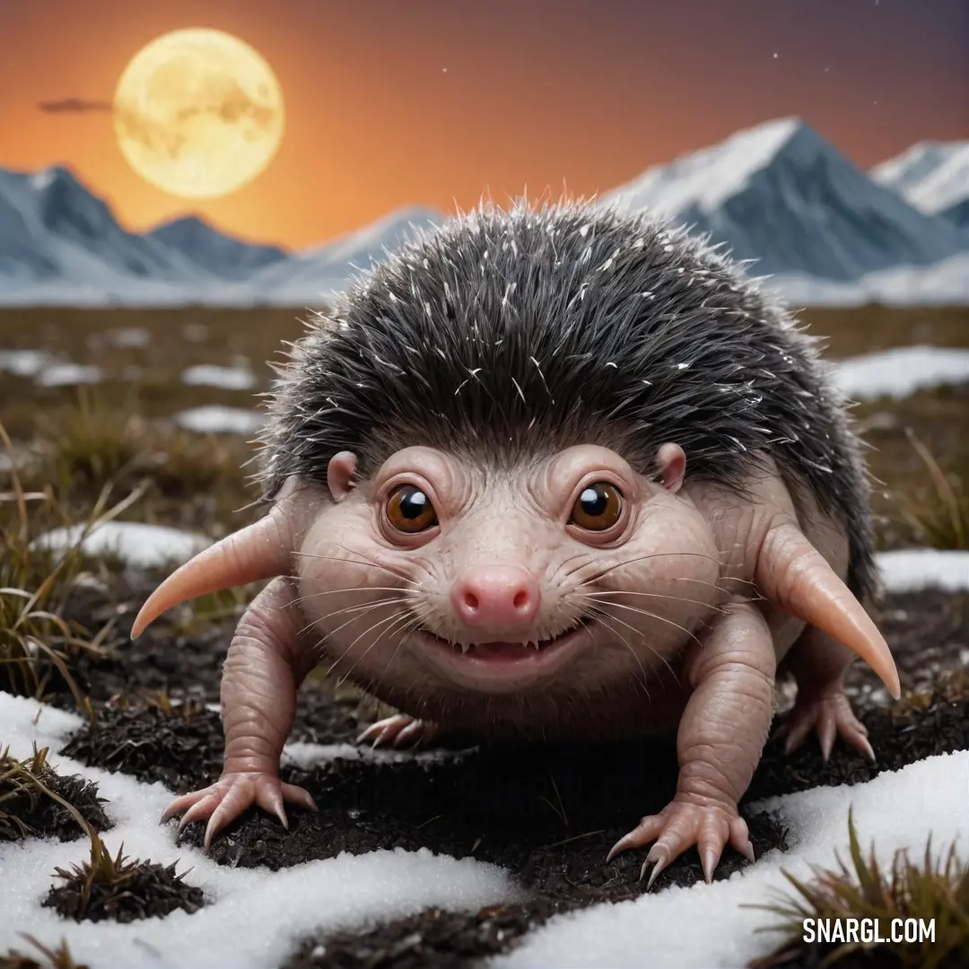 A delightful hedgehog is illuminated by the soft glow of a full moon, set against an enchanting nighttime landscape, where shadows dance and the subtle hues of night inspire a sense of calm and tranquility in the heart of nature.