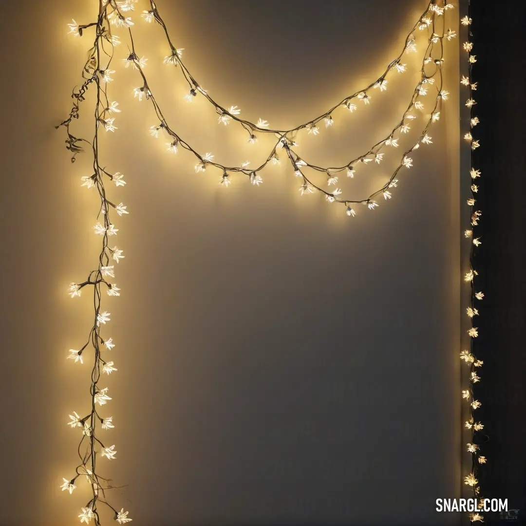 A vibrant string of lights elegantly hangs from the wall, glimmering softly beside a vintage clock. The interplay of light and shadow brings a cozy atmosphere, inviting moments of reflection and cherished memories in a well-loved space.