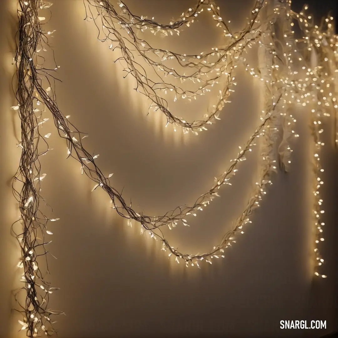 An enchanting wall adorned with festive lights complements a cascading string of additional lights, creating a magical ambiance. Each bloom of light symbolizes joy and celebration, illuminating the surroundings with festive warmth.