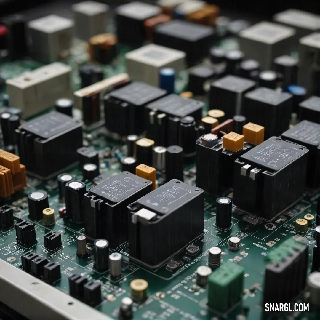 A close-up view of an intricate computer board reveals a world of electronic components, each meticulously arranged. The complex layout tells a story of innovation and technology, inviting curiosity into its inner workings.