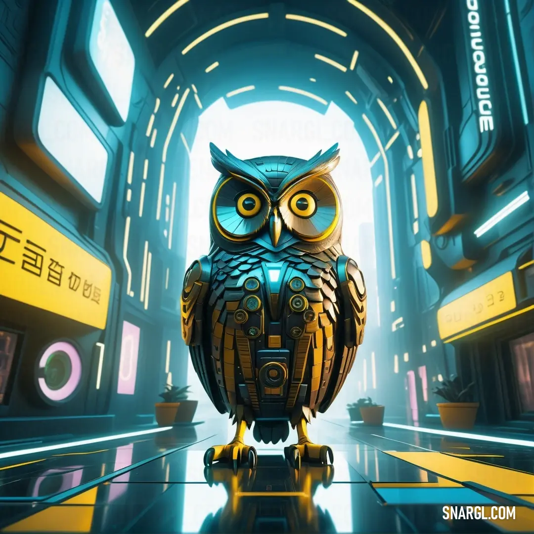 PANTONE 602 color example: Owl is standing in a tunnel with bright lights