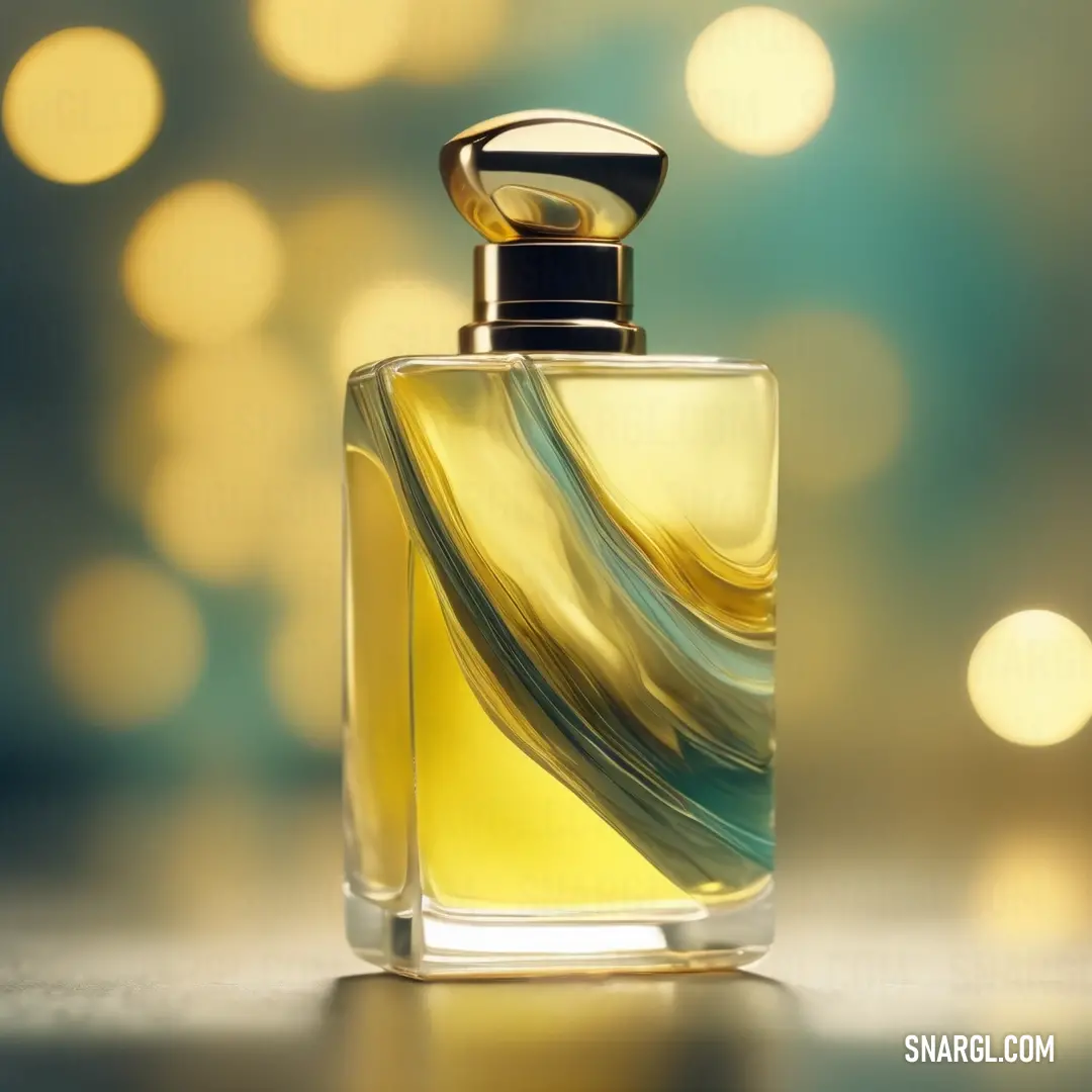 Bottle of perfume on a table with a blurry background