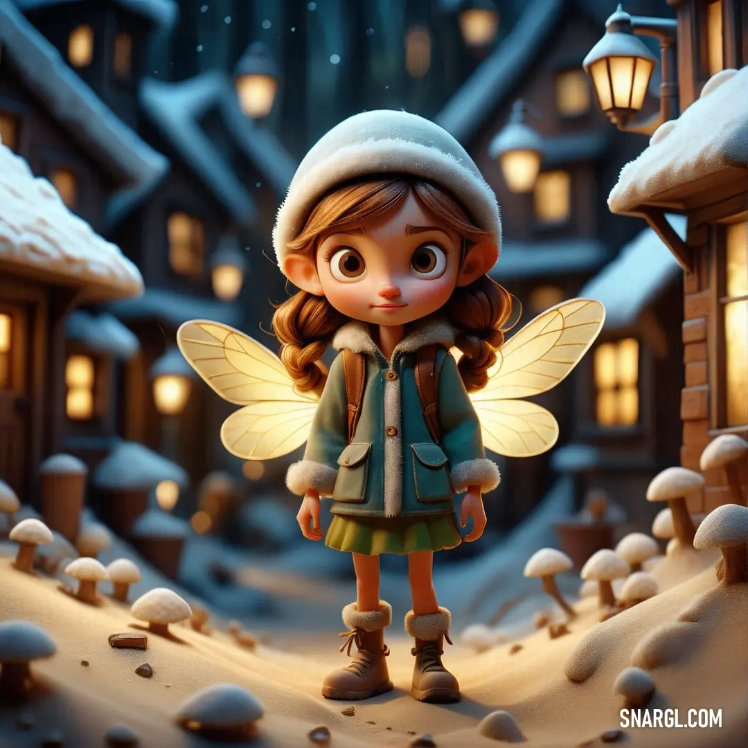 What color is CMYK 3,0,34,0? Example - Cartoon character is standing in the snow in front of a house with a fairy costume on and a lantern