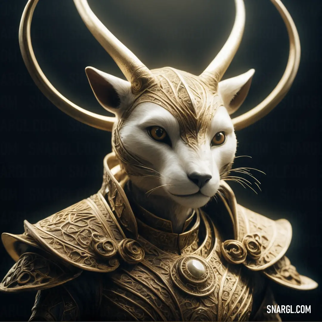 Cat with horns and a collar on it's head and a ring around its neck. Example of #F1ECAB color.