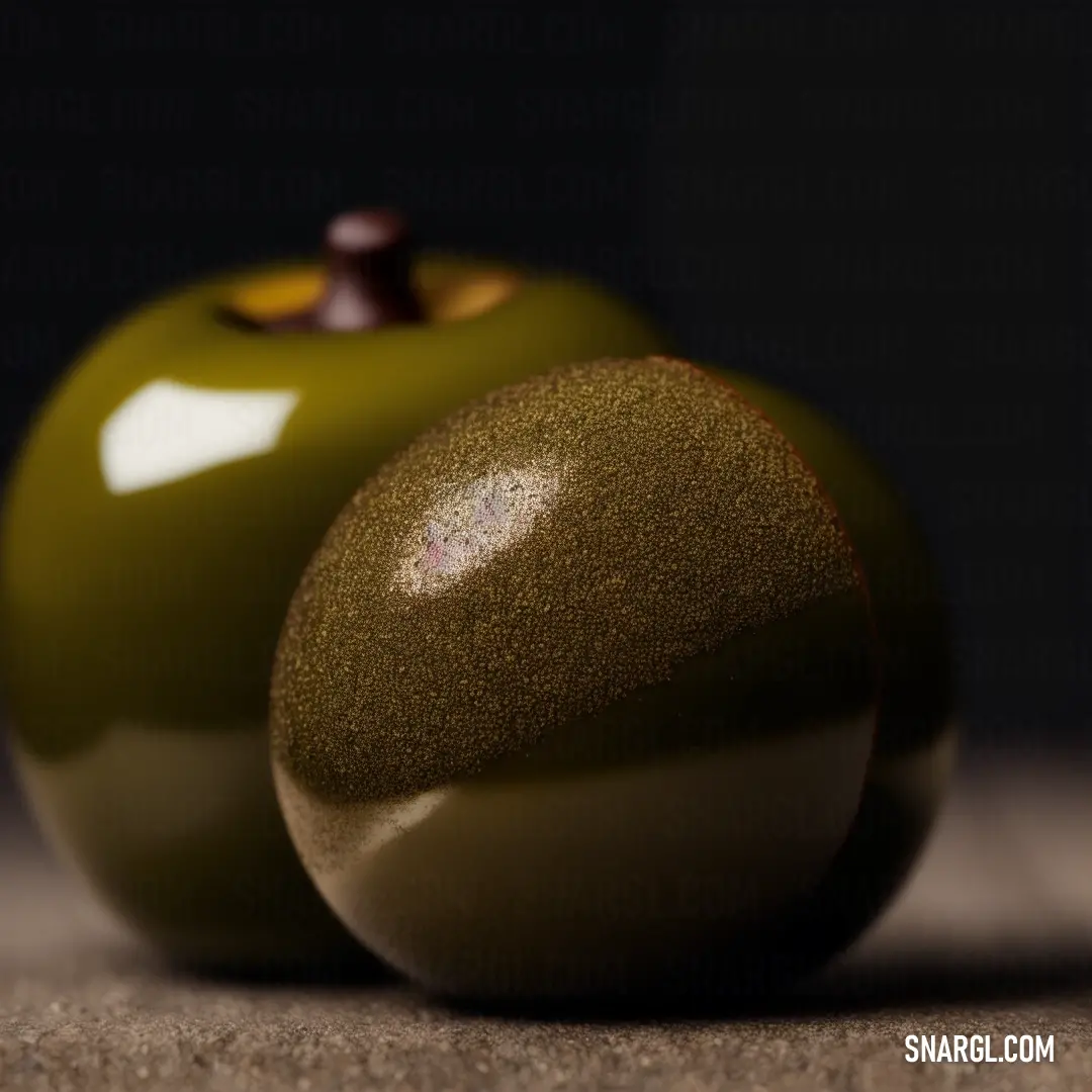 Two fresh green apples sit elegantly on a table, their glossy surface reflecting light. The rich green color stands out sharply against the black background, creating a vibrant, contrasting image.