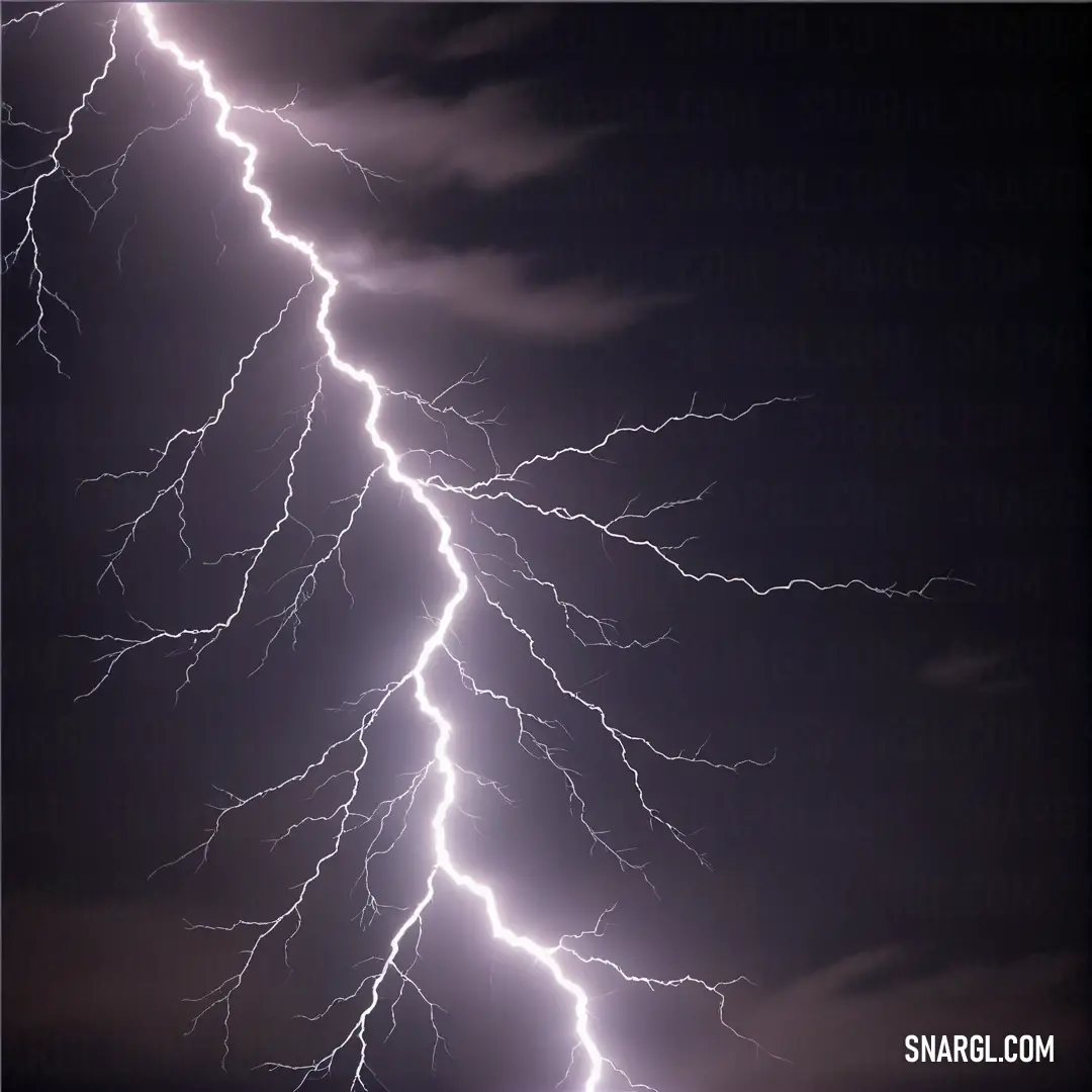 A dramatic night sky illuminated by a striking lightning bolt that arcs brilliantly over a bustling city, with rich blacks setting the scene for nature's electrifying display.