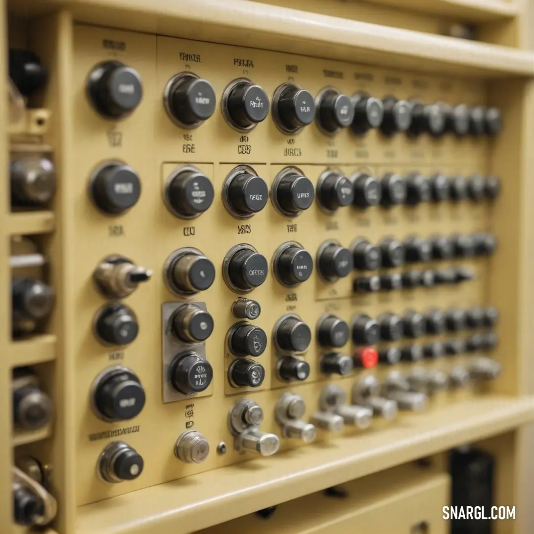 Detailed view of a sophisticated control panel featuring various buttons, knobs, and a prominent red activation button, designed for an industrial or technical setting. The colors blend harmoniously, exemplifying functionality and design.