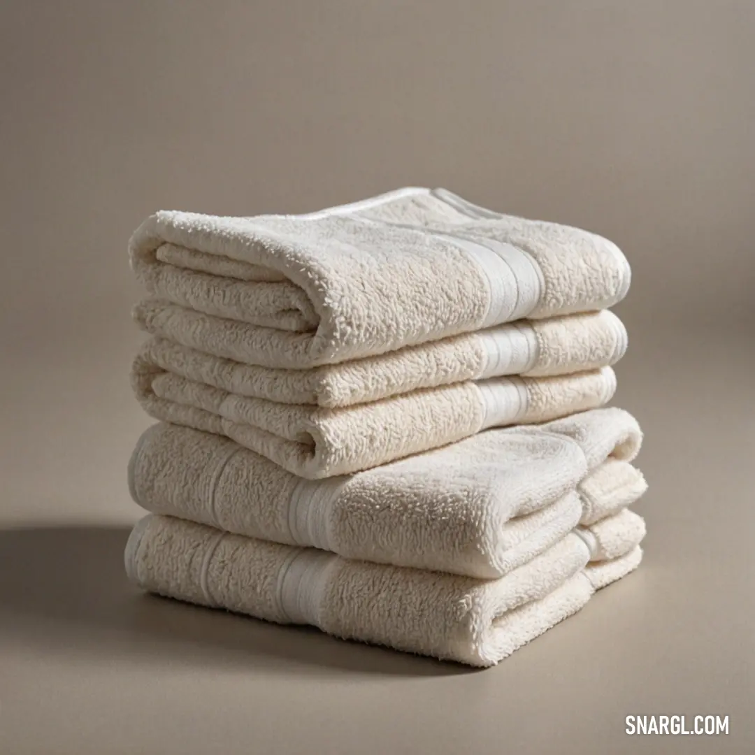 A stack of white towels arranged neatly on a table, set against a light brown background. The simple yet elegant combination evokes a calming and clean aesthetic, ideal for a spa-like atmosphere.