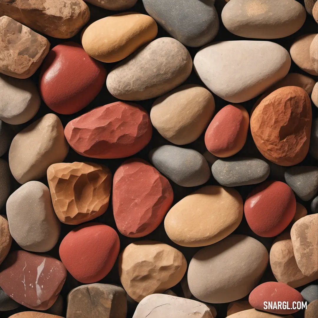 PANTONE 719 color example: Bunch of rocks that are all different colors and shapes and sizes of rocks are shown here in this picture