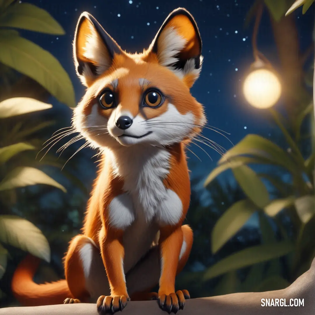 PANTONE 7412 color example: Painting of a fox on a branch at night with a full moon in the background