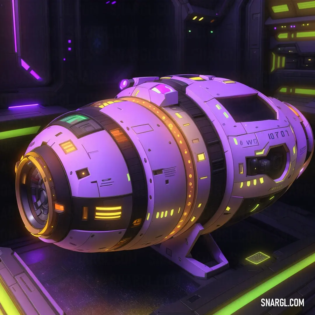 Futuristic space station with a large barrel like object in the center of the space. Example of #C899C1 color.