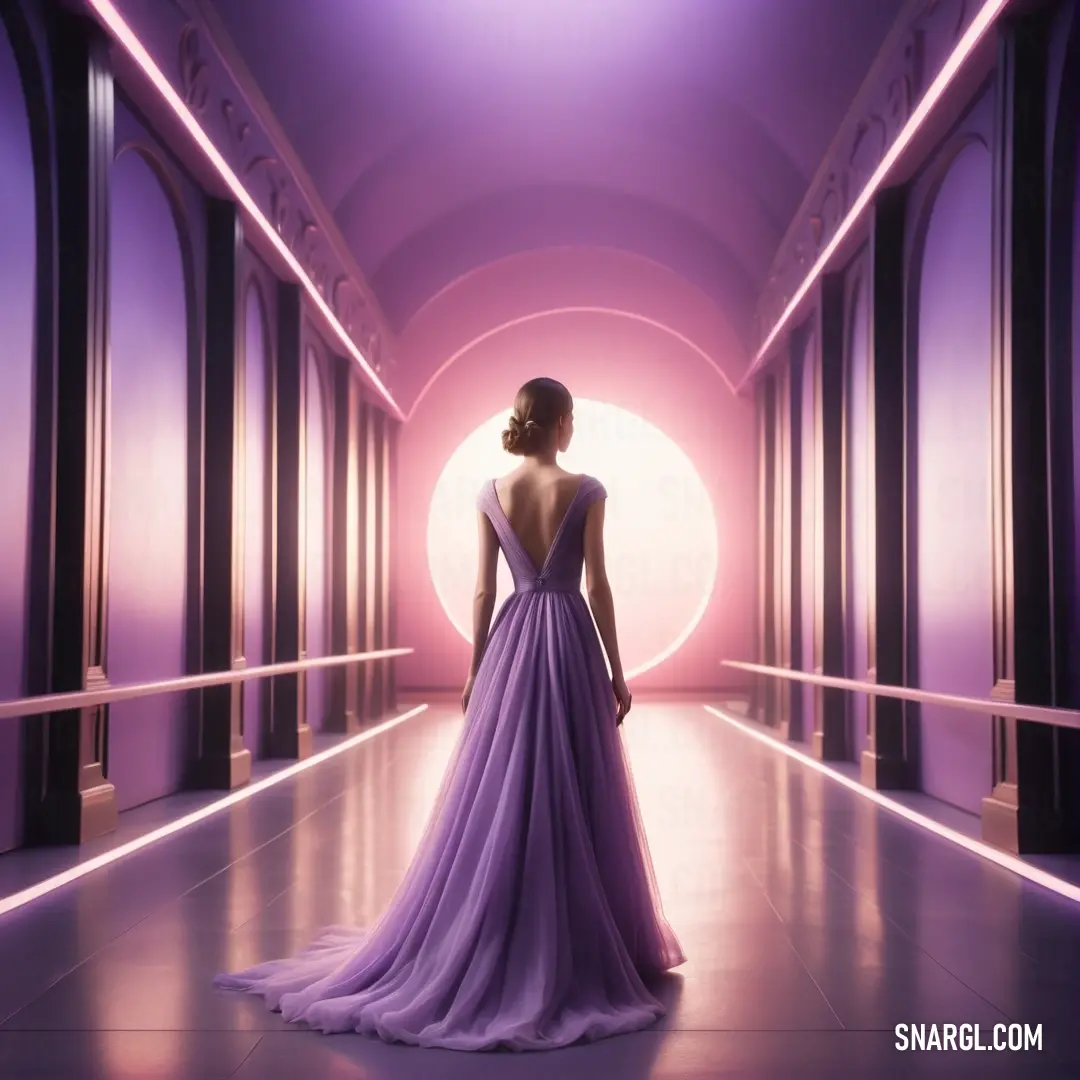 Woman in a purple dress is standing in a tunnel
