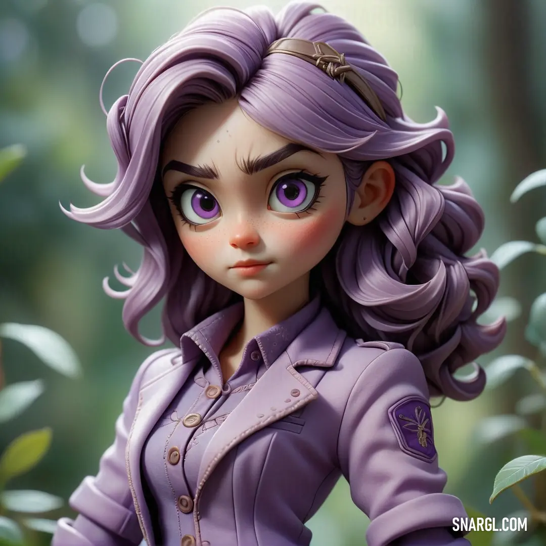 Cartoon character with purple hair and a purple jacket on. Example of #A3A1C8 color.