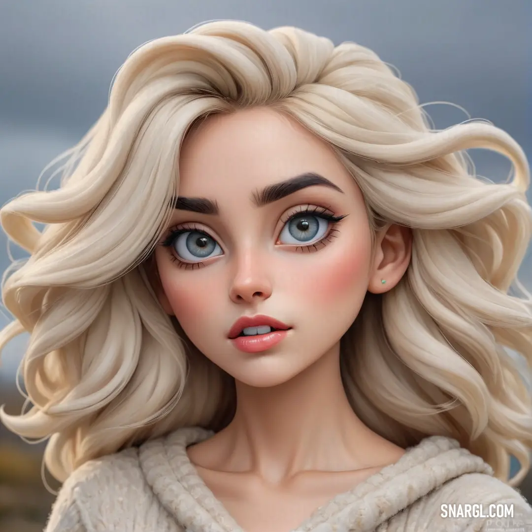 PANTONE 7500 color example: Digital painting of a blonde haired woman with blue eyes and a sweater on