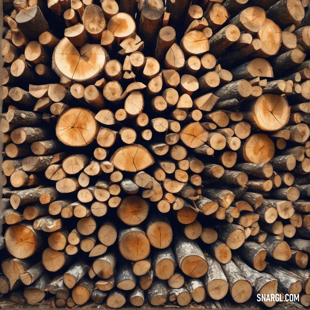 Pile of logs stacked on top of each other in a pile of logs in a pile of wood. Example of #D6BC8D color.