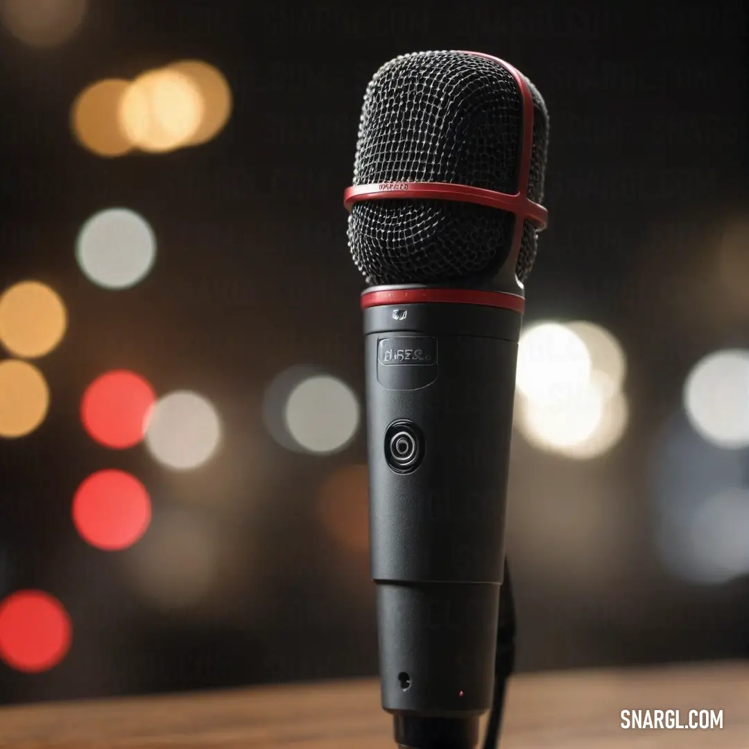 A sleek microphone positioned atop a contemporary table, while a softly blurred background adds an air of mystery and charm, highlighting its stylish design.