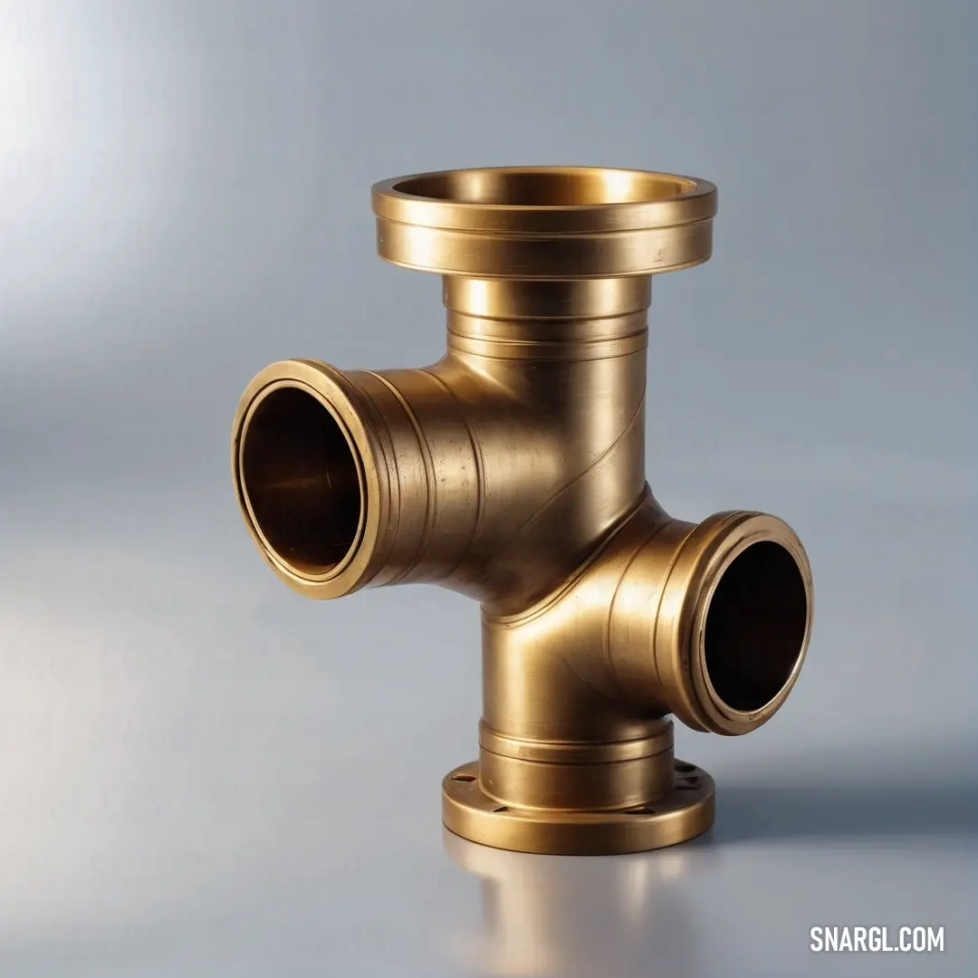 Graceful brass-colored pipe elegantly displayed on a soft gray background, illustrating the timeless appeal of metalwork. This close-up reveals the smooth finish and craftsmanship that make it a standout element in industrial design.