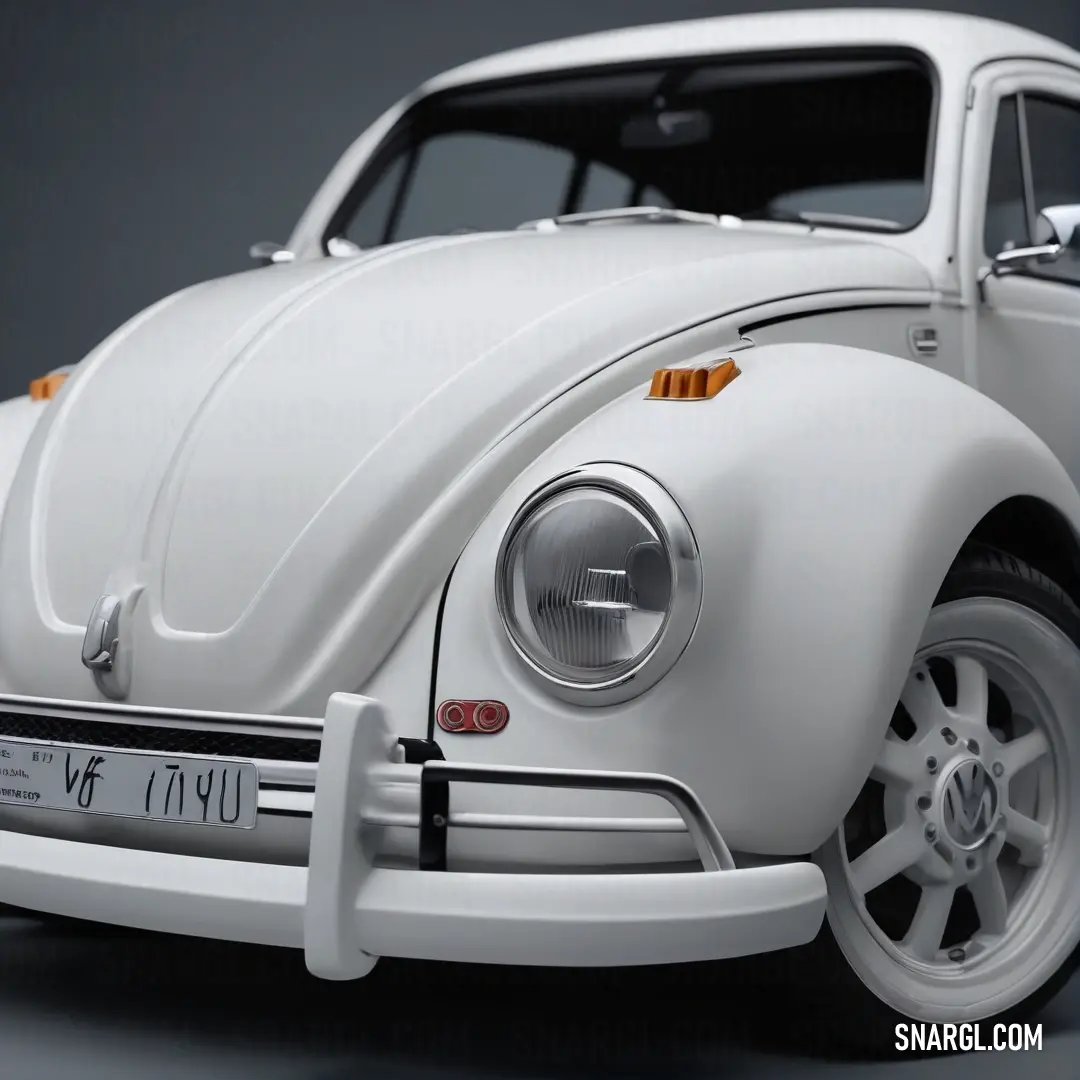 A charming white Volkswagen Beetle adorned with a vibrant yellow stripe, gracefully positioned against a scenic backdrop. The car's gleaming surface reflects the sunlight, showcasing its classic curves and retro design, evoking a sense of nostalgia and ad