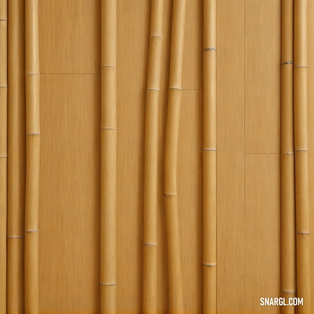 An enchanting bamboo wall featuring a multitude of bamboo sticks protruding with an eye-catching yellow stripe at the bottom. The natural tones and textures contrast beautifully, showcasing nature's artistry in a bold, stunning manner.