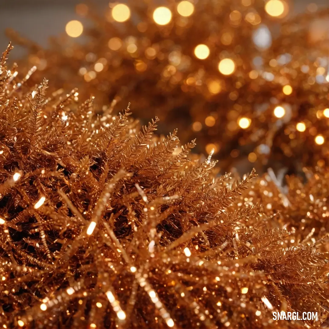 An intriguing close-up of glittering golden trees, each adorned with soft lights, resonating with the elegance of CMYK 0,34,98,12. The sparkle and glimmer of gold against the blurred background create a festive and magical vibe.