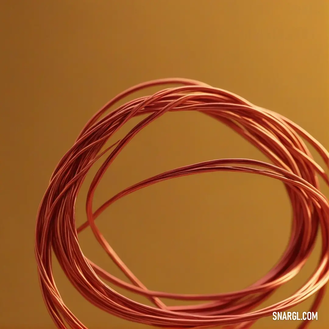 An up-close view of a colorful tangle of wires set on a sunlit table, framed by a lively yellow background, capturing the warmth of PANTONE 7574, resembling a chaotic yet artistic explosion of creativity.