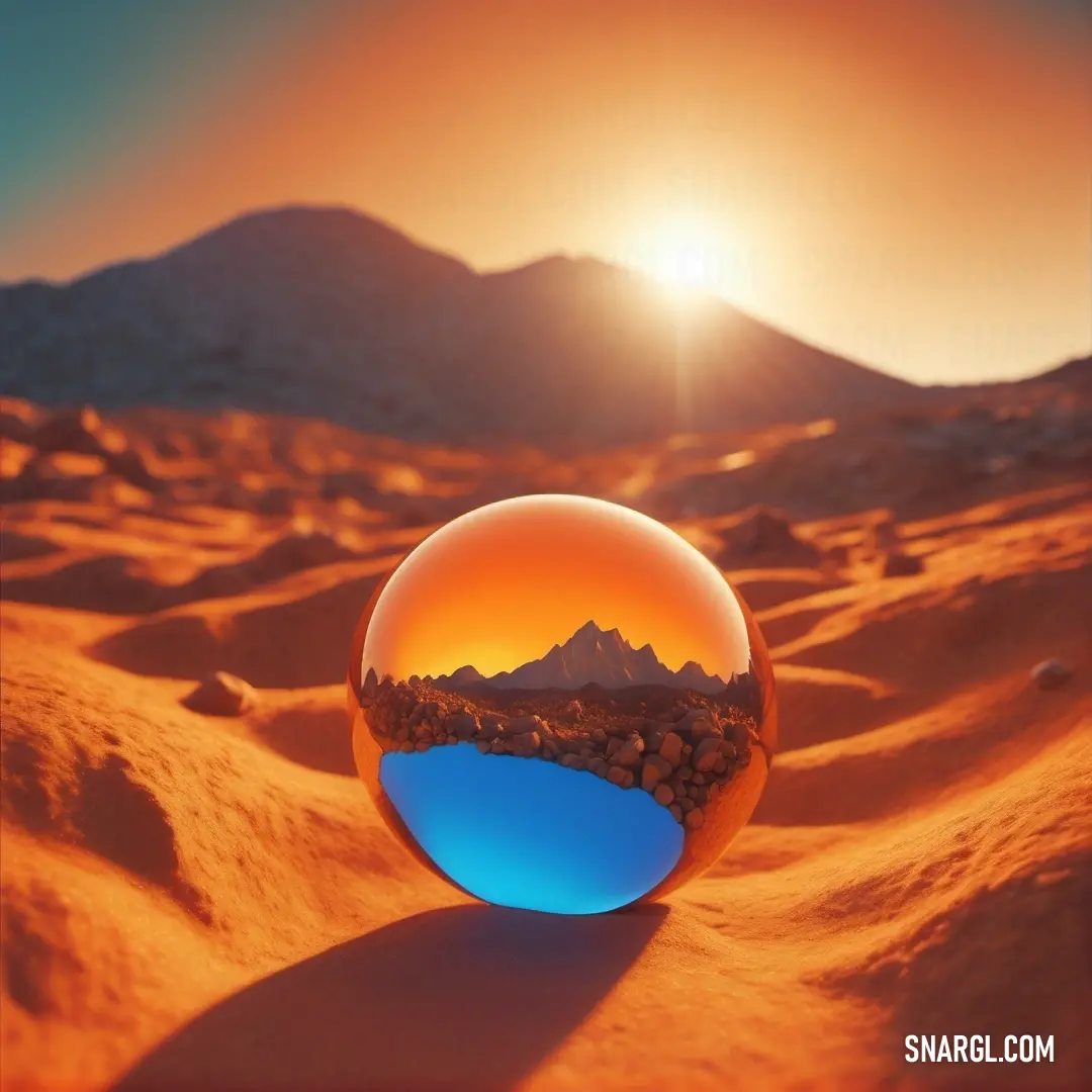 Sphere with a mountain in the background. Example of CMYK 0,67,100,0 color.