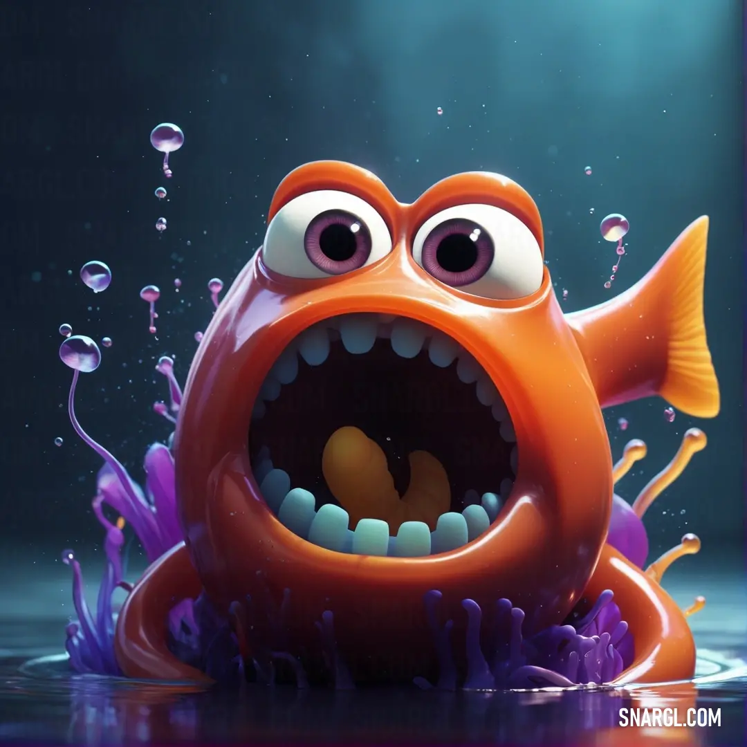 Cartoon fish with its mouth open and eyes wide open. Example of #C45729 color.