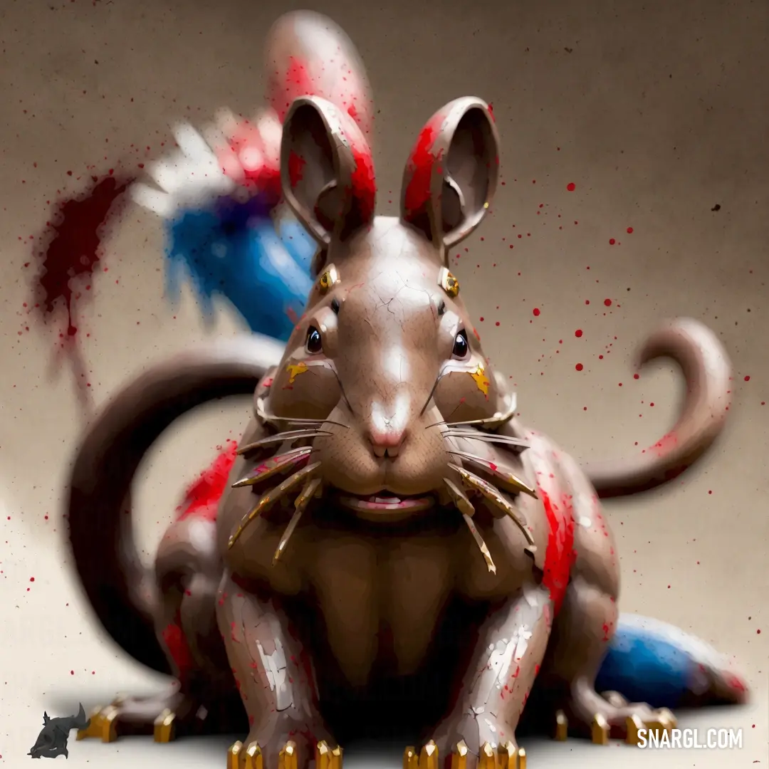 Rat statue with a red, white and blue tail and tail. Example of #71402A color.