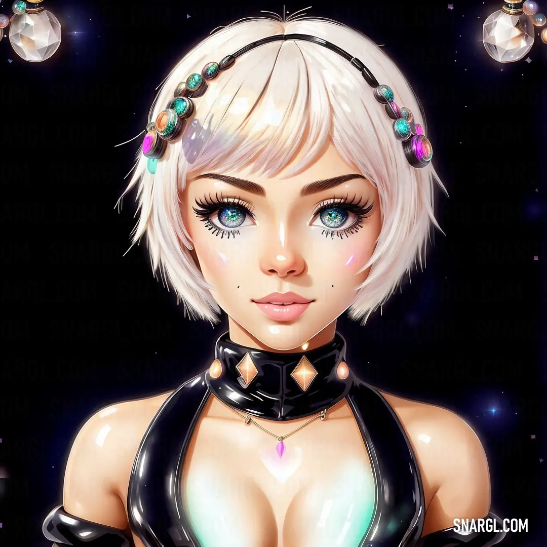 Cartoon girl with a choker and a choker around her neck and a necklace around her neck. Example of RGB 225,210,210 color.