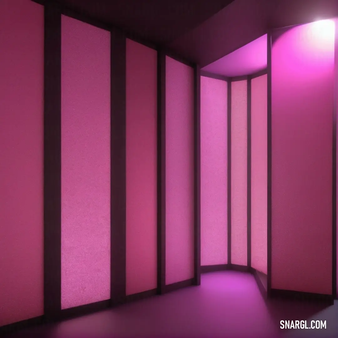 PANTONE 7647 color. Room with a pink wall and a purple light in it and a purple light in the corner of the room