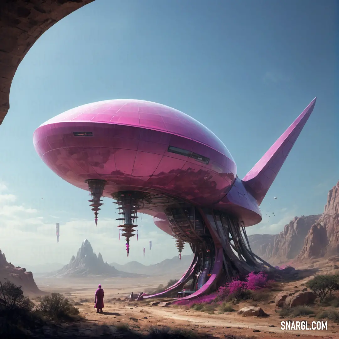 PANTONE 7657 color example: Futuristic city with a giant pink object in the middle of the desert