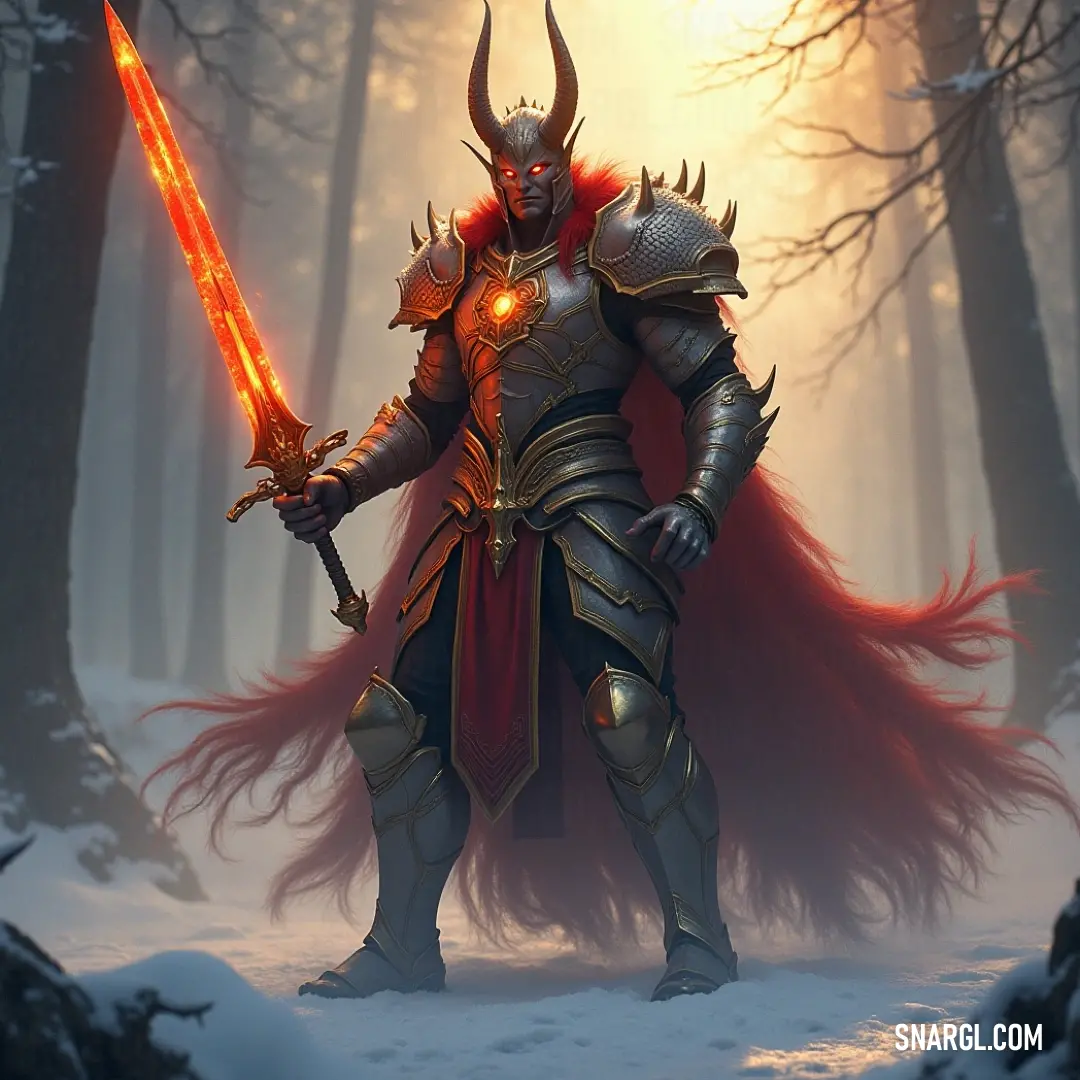 A brave man stands in a captivating fantasy landscape, wielding a sword with intense determination. The dramatic light illuminating his eyes adds an otherworldly aura, as if he is a guardian of mystic realms ready for adventure.