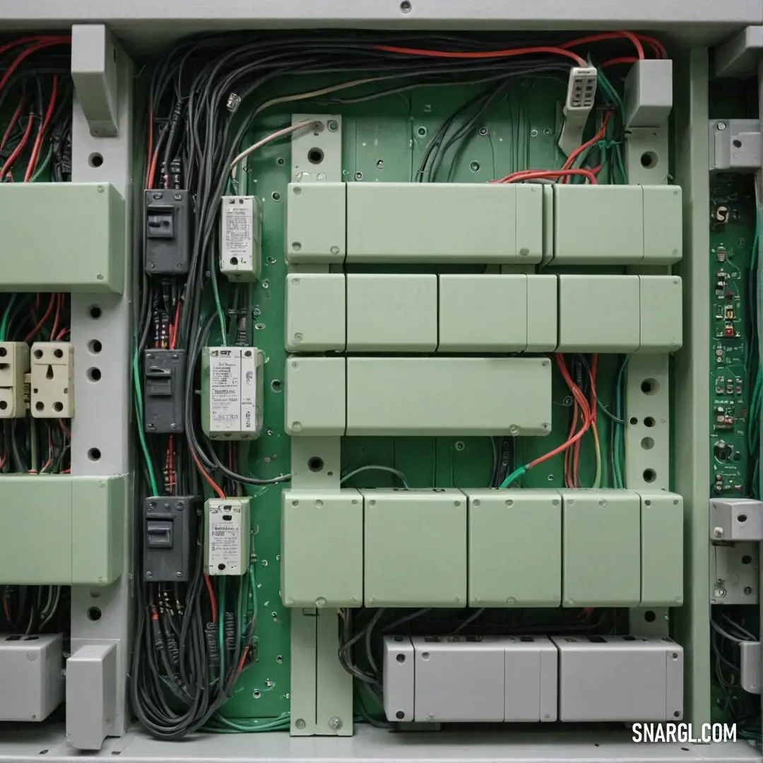 A cluttered box filled with colorful electrical wires and switches lies open, providing a glimpse into the organized chaos of electrical components essential for a variety of devices and appliances.