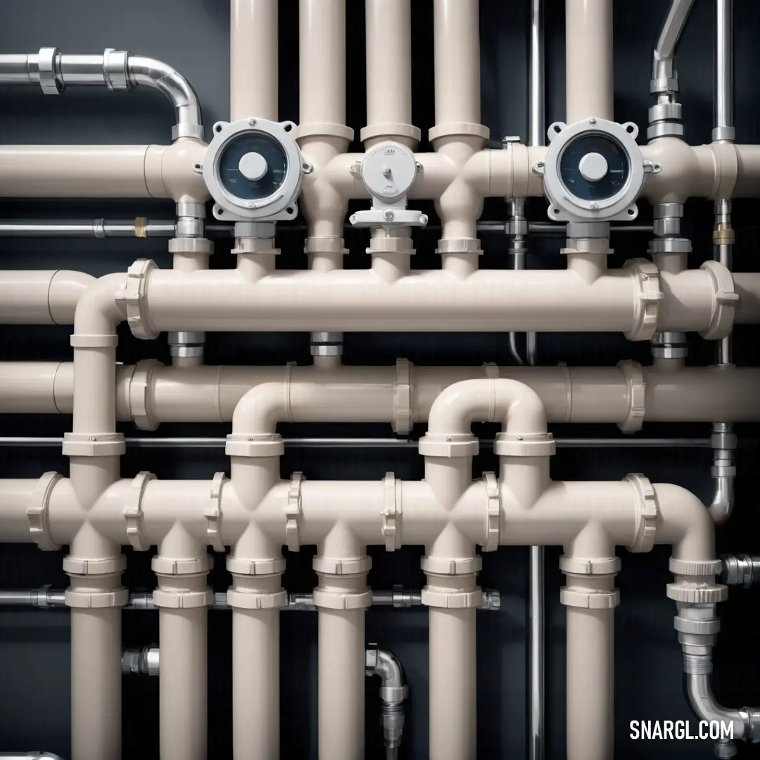 An intricate close-up reveals an array of pipes and valves meticulously arranged against a sleek black background, highlighting the complexity and functionality of industrial design.