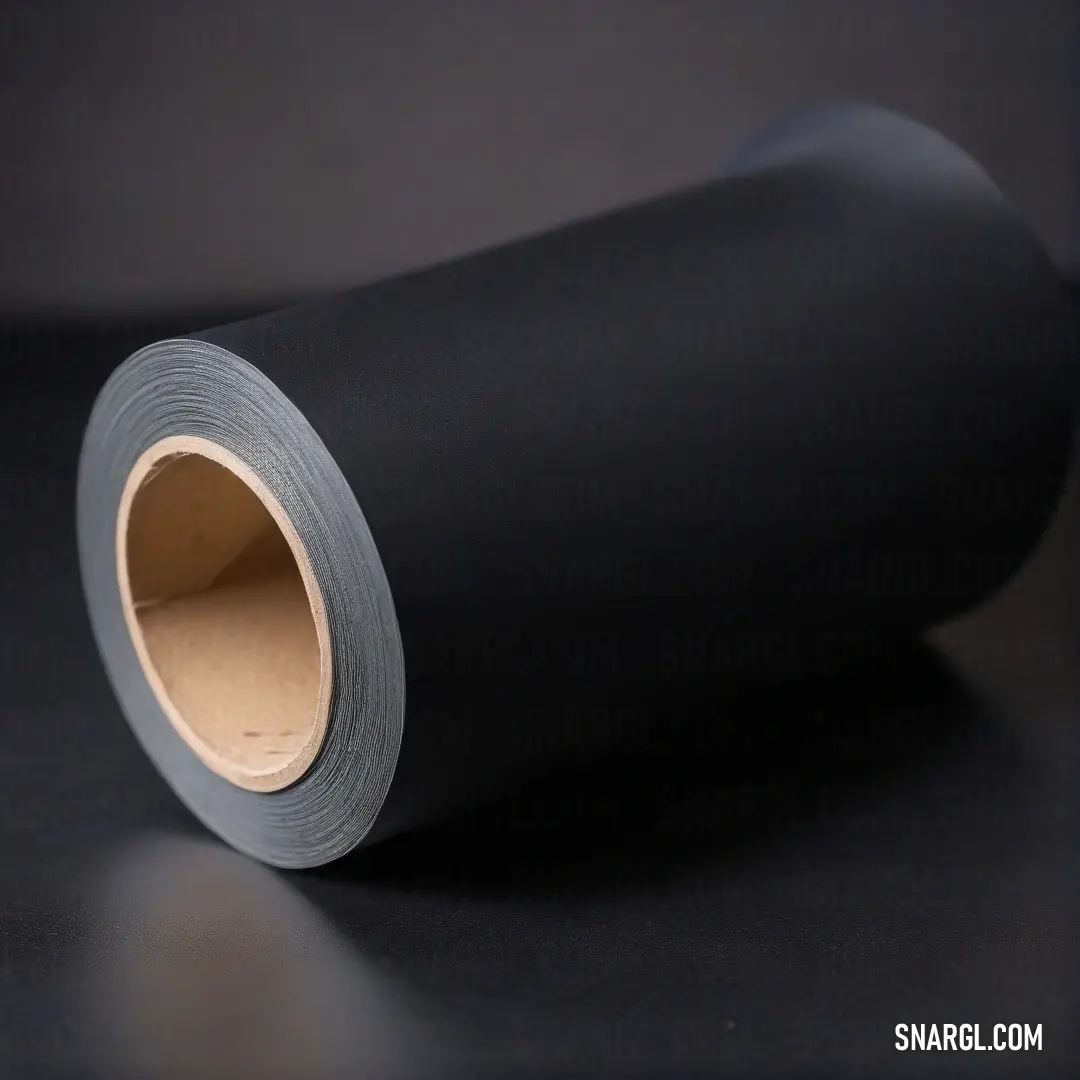 A striking roll of black paper lies on a dark surface, contrasting beautifully with a bright white backdrop, evoking a sense of elegance and mystery in depth.