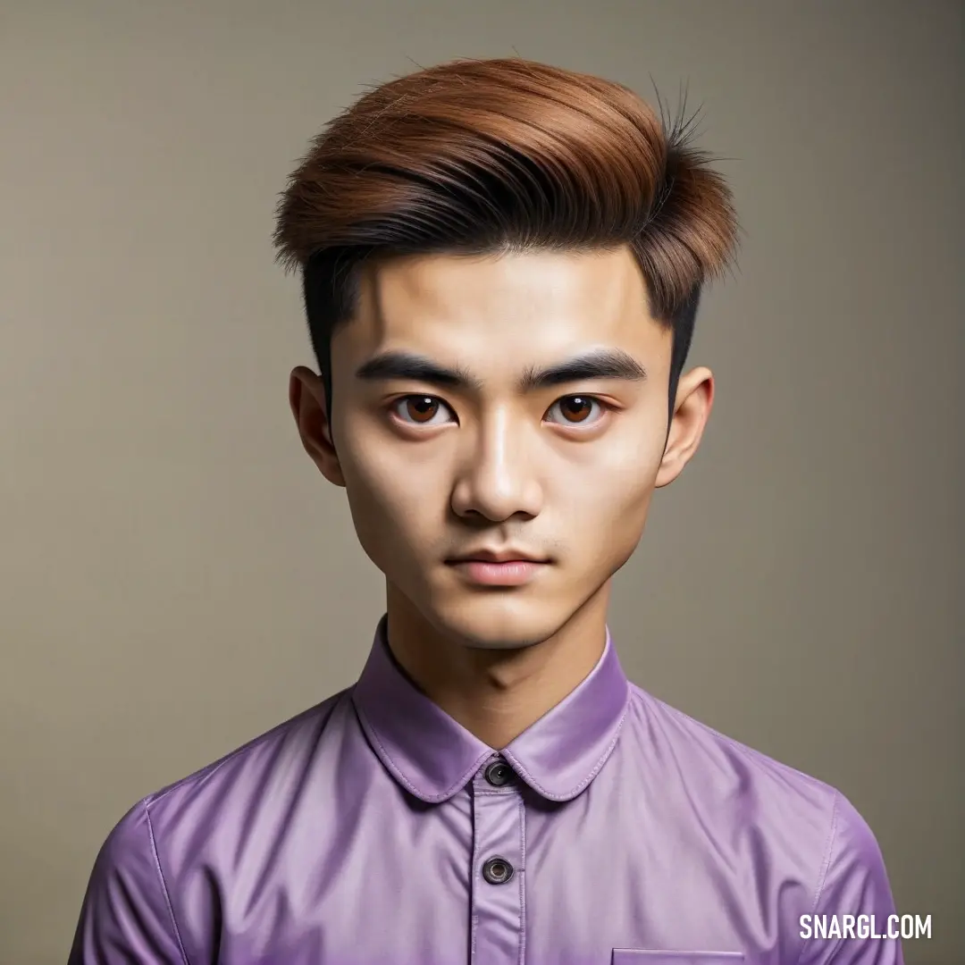 Man with a purple shirt and a short haircut with a purple shirt on. Color PANTONE 7660.
