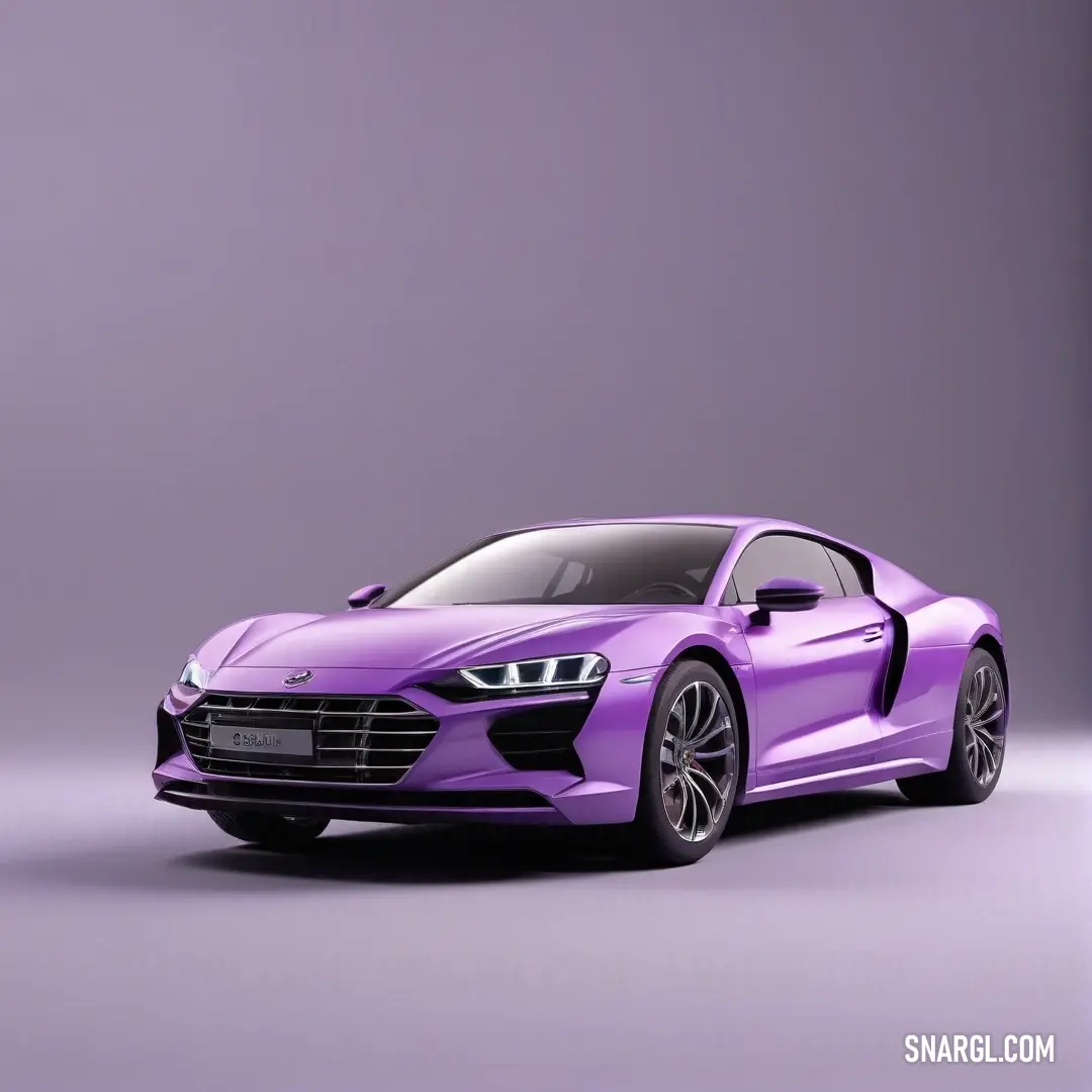 A stunning purple sports car gleams under the studio lights against a subtle gray background, highlighting its sleek design and luxurious appeal while capturing the essence of speed and elegance.