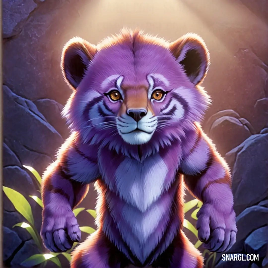 PANTONE 7678 color. Purple bear with a light shining on it's face and chest