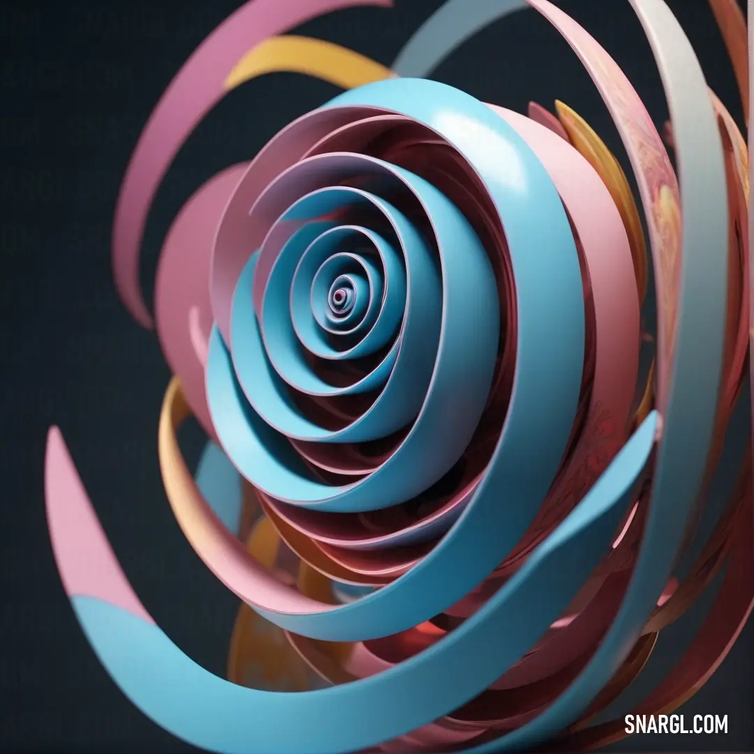 Colorful sculpture made of paper with a spiral design on it's side and a black background. Example of #5DA6D0 color.