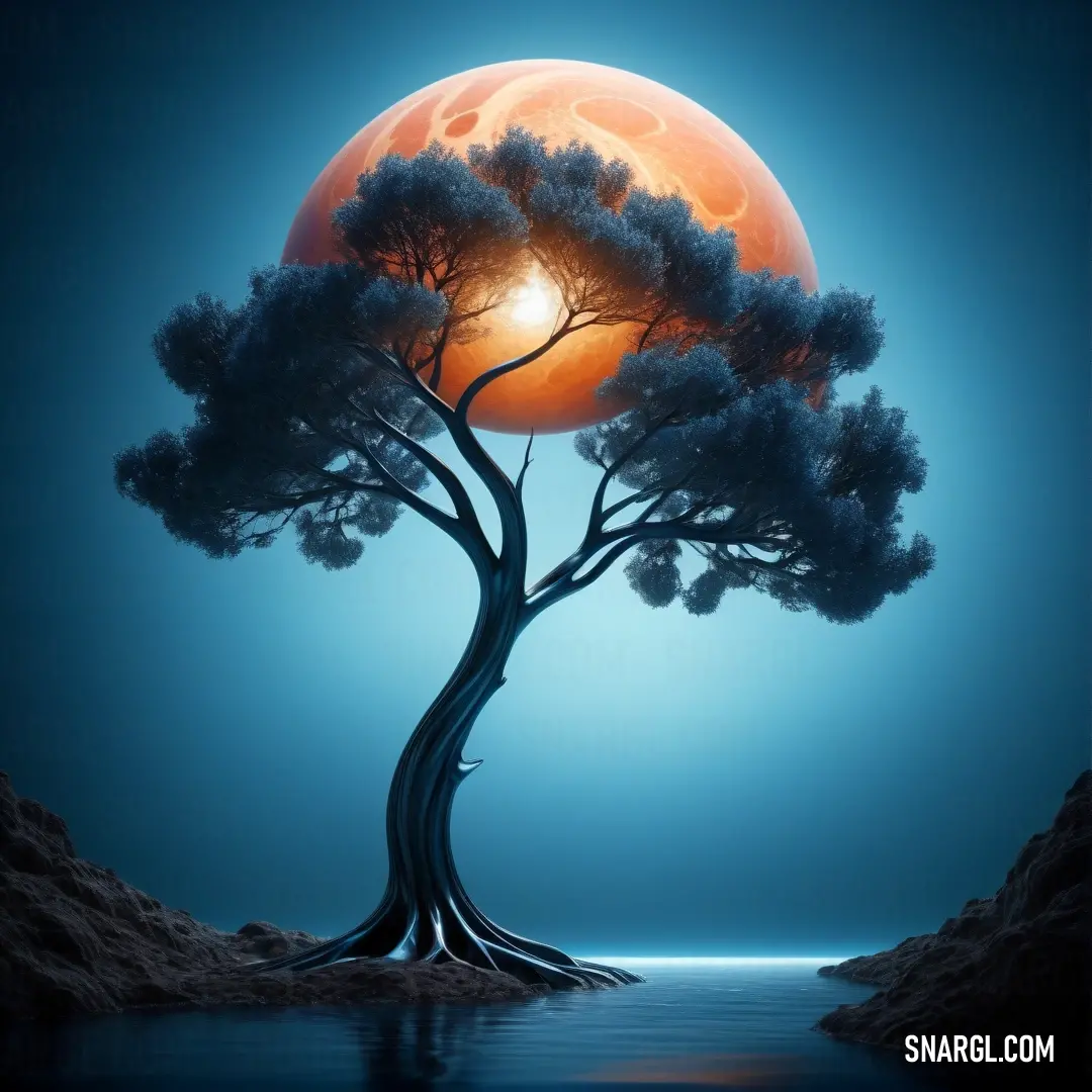 PANTONE 7693 color example: Tree with a full moon in the background