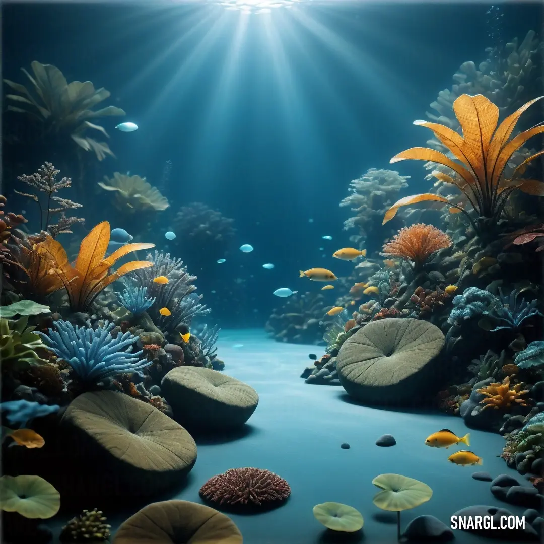 Underwater scene with a blue background. Example of RGB 54,104,132 color.