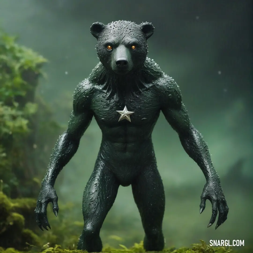 A curious creature adorned with a star on its chest and a bear-like physique stands proudly against a vivid backdrop. Its unique features and whimsical charm invite viewers to delve deeper into its captivating world of wonder and creativity.