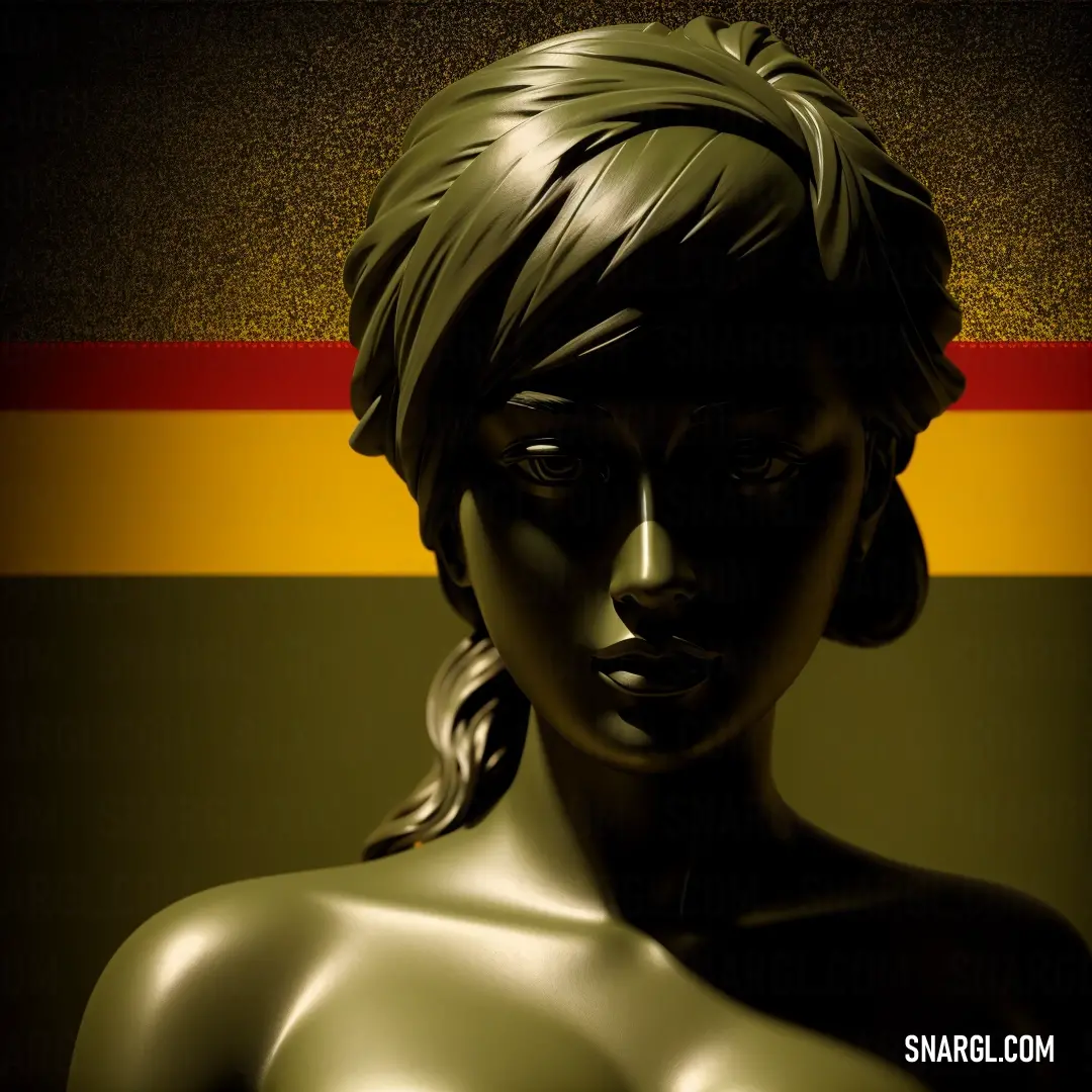 PANTONE Black 2 color example: Statue of a woman with a black face and a red and yellow striped background