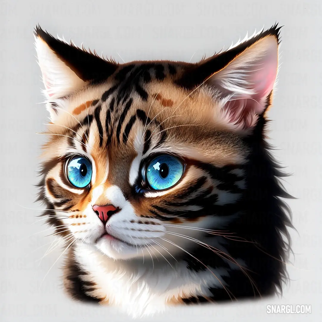 Cat with blue eyes looking at the camera with a white background. Example of PANTONE Black 4 color.