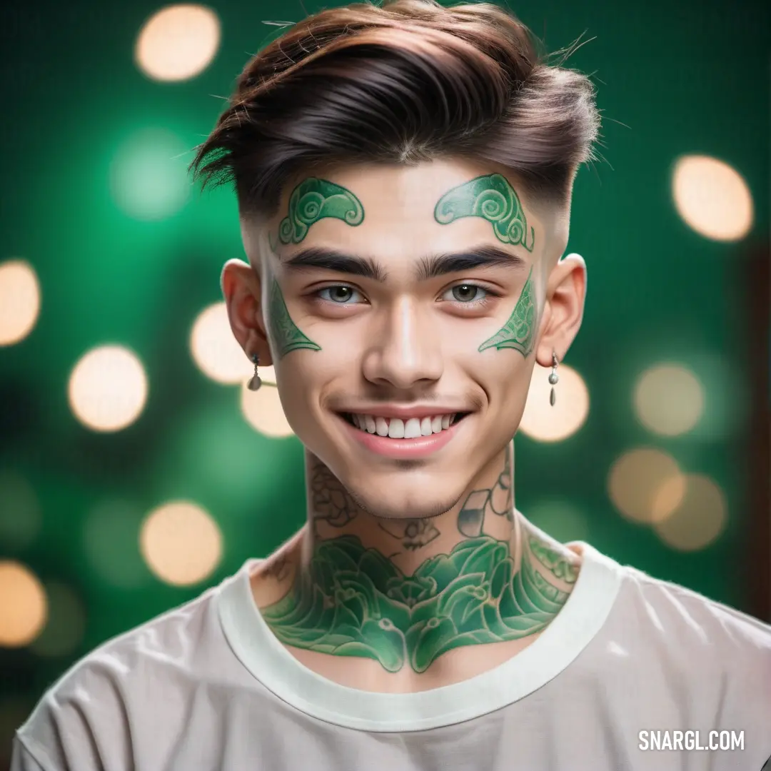 PANTONE Green color example: Man with a green face paint