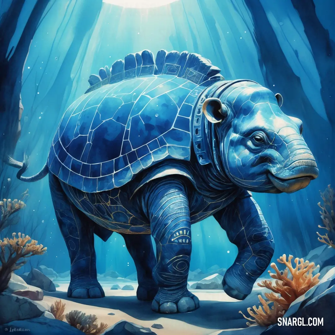 A serene painting showcases a graceful turtle gliding through the shimmering blue sea, illuminated by a gentle beam of light that highlights its intricate features.