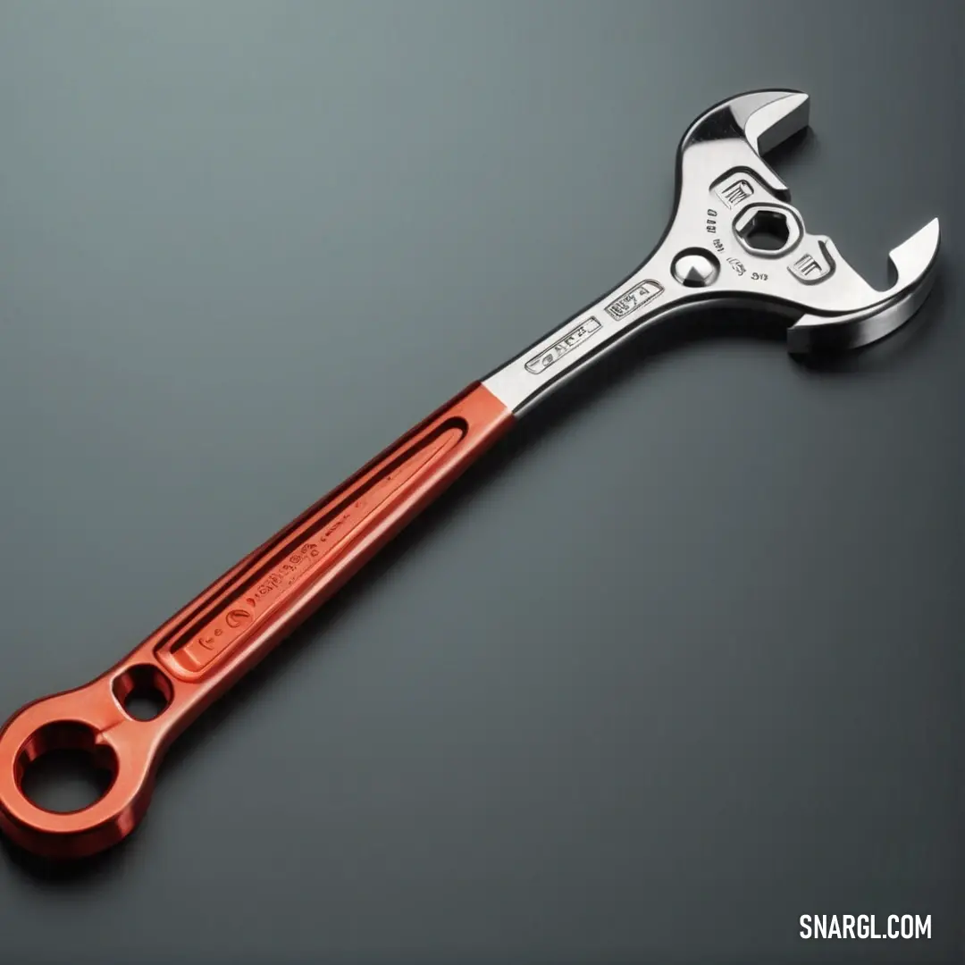 A sturdy wrench with a striking red handle contrasts dynamically against a sleek black surface, capturing attention while exemplifying robust design and functionality that any craftsman would admire.